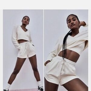 For Love and Lemons Morgan Sweat Drawstring Shorts NWT Creme High Waisted